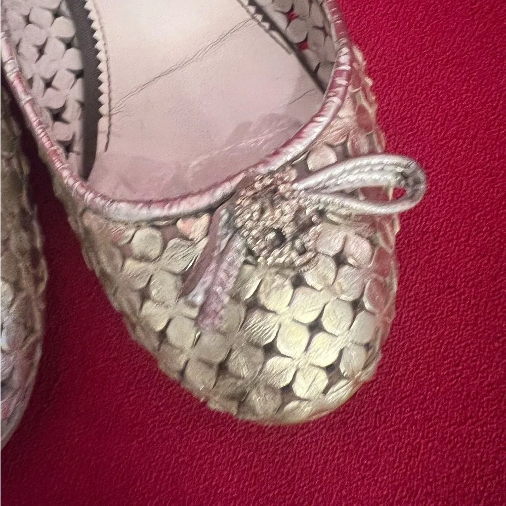 Richmond Metallic Silver Flats with Bow Detail and Textured Surface - Picture 2 of 10